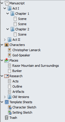 Scrivener's "Binder" - a simple file tree